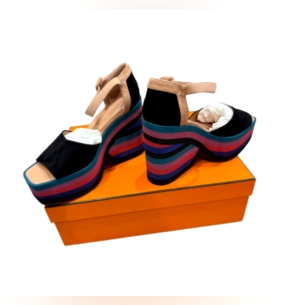 NIB Sold Out Hermes  Multicolor Platform Wedge eels Sandal Shoes New With Box